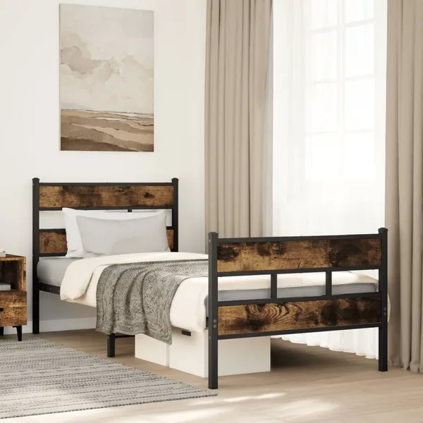 Cadre de lit en métal sans matelas chêne fumé 100x200 cm