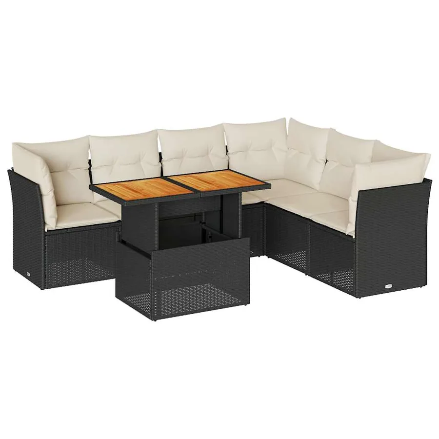 Salon de jardin 7 pcs avec coussins noir résine tressée 62 x 62 x 69 cm - 66,7 kg - 2