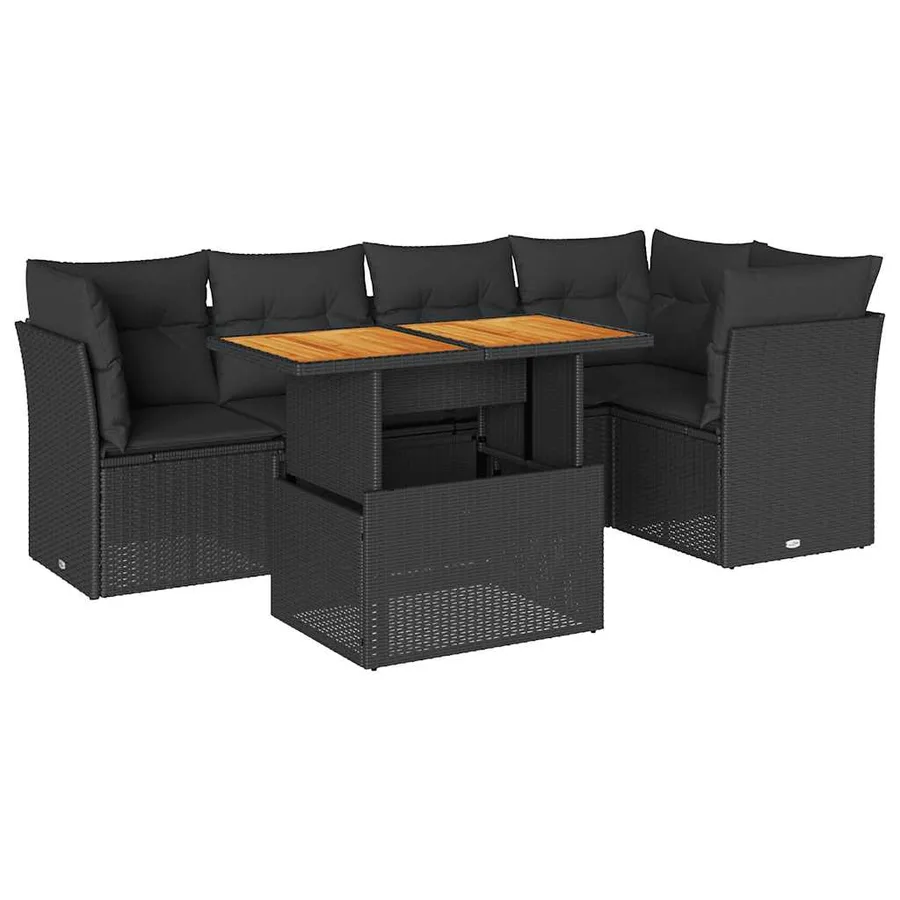 Salon de jardin 6 pcs avec coussins noir résine tressée - 2
