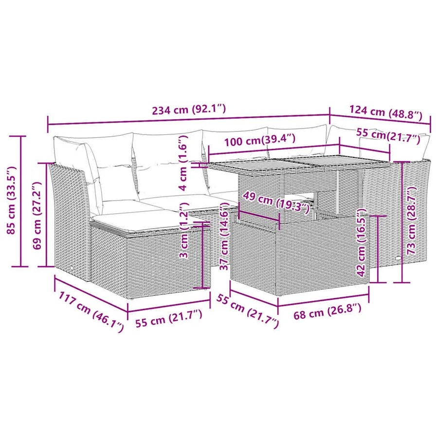 Salon de jardin avec coussins 7 pcs beige résine tressée - 13