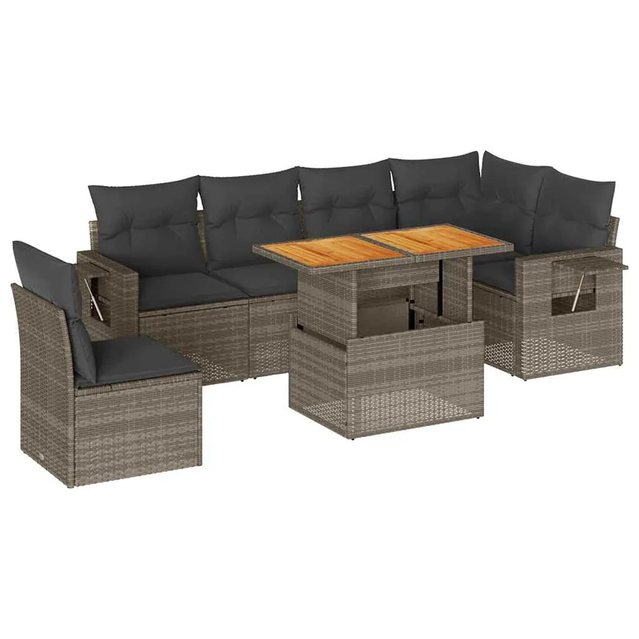 Salon de jardin avec coussins 7 pcs gris résine tressée - 2