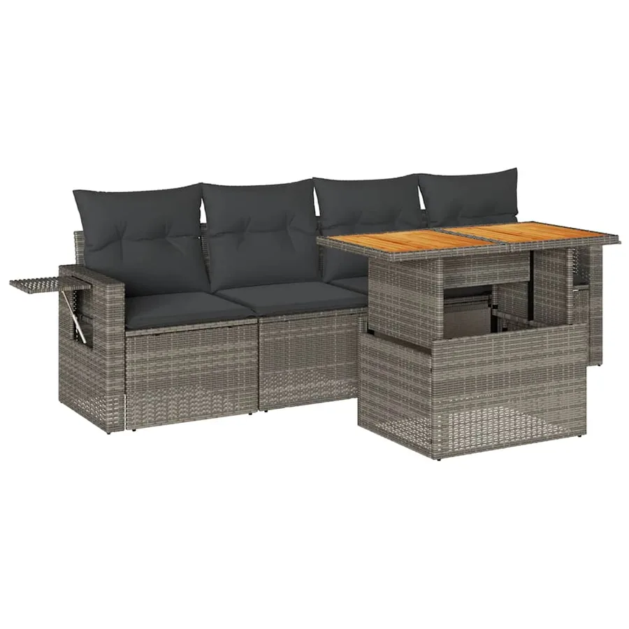 Salon de jardin 5 pcs avec coussins gris résine tressée - 2