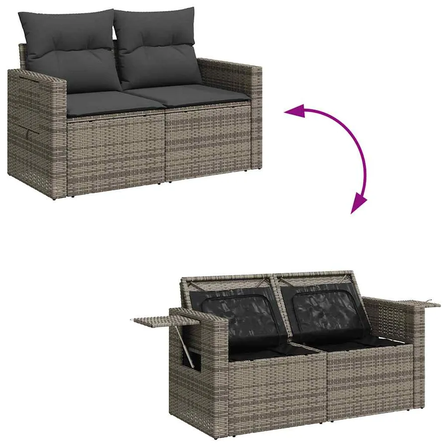 Salon de jardin 9 pcs avec coussins gris résine tressée - 11