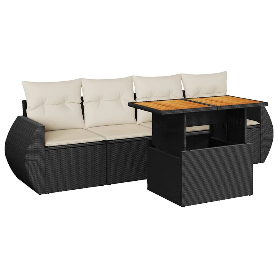 Salon de jardin 5 pcs avec coussins noir résine tressée - 2