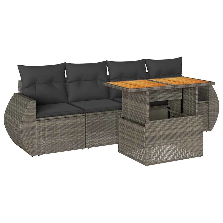 Salon de jardin 5 pcs avec coussins gris résine tressée - 2