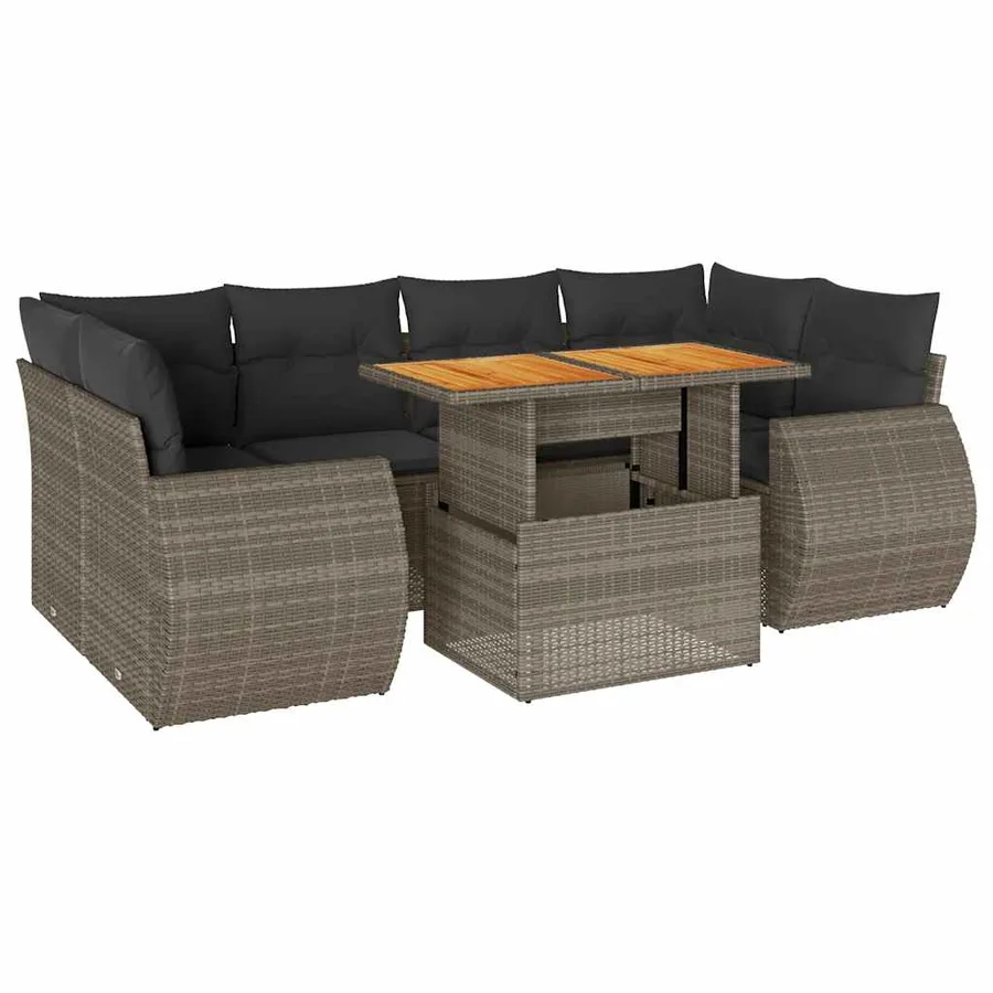 Salon de jardin avec coussins 7 pcs gris résine tressée - 2