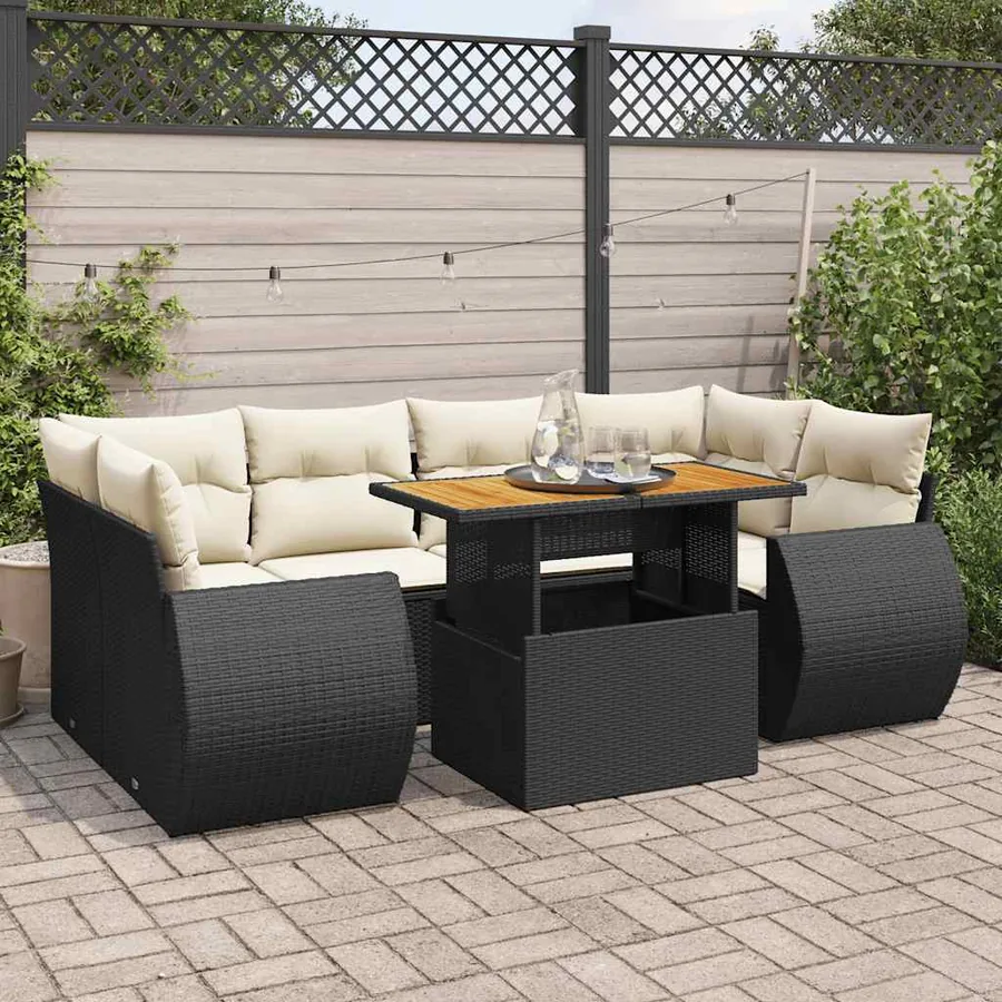 Salon de jardin 7 pcs avec coussins noir résine tressée 62 x 62 x 69 cm - 68,9 kg