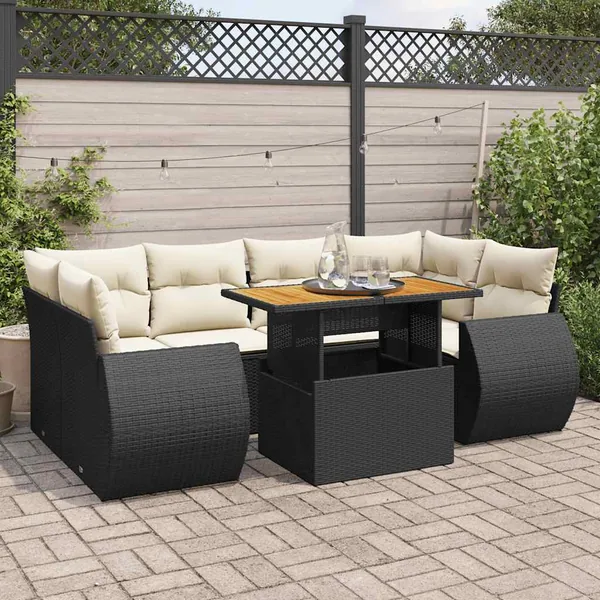 Salon de jardin 7 pcs avec coussins noir résine tressée 62 x 62 x 69 cm - 68,9 kg