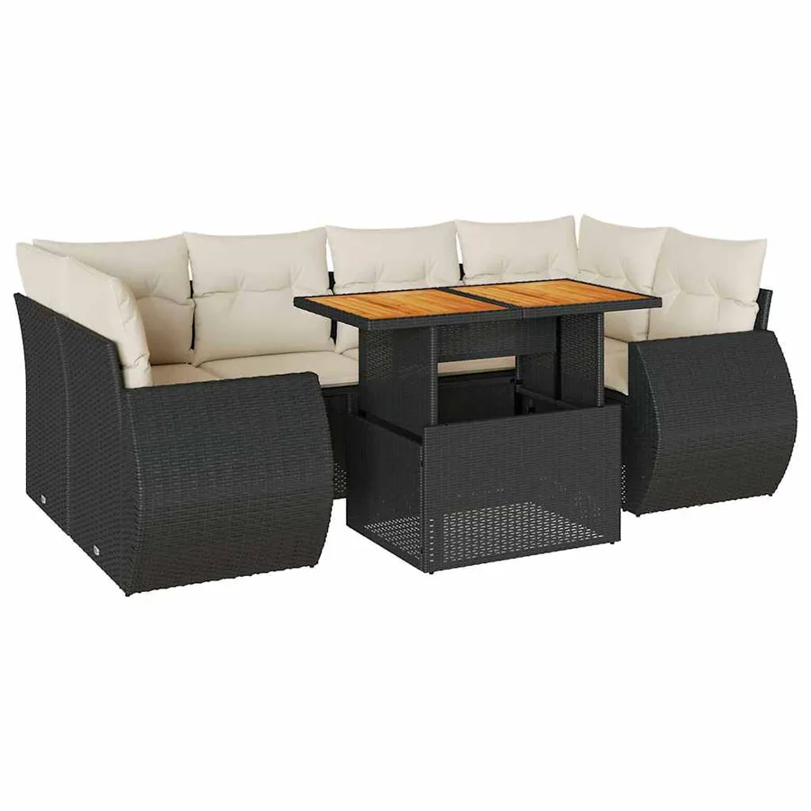 Salon de jardin 7 pcs avec coussins noir résine tressée 62 x 62 x 69 cm - 68,9 kg - 2
