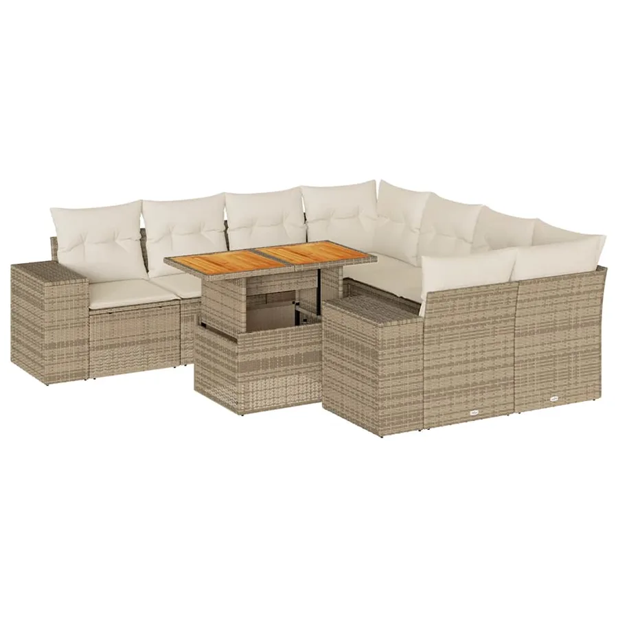 Salon de jardin avec coussins 9 pcs beige résine tressée - 2