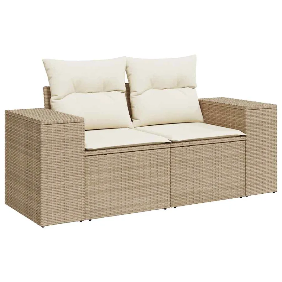 Salon de jardin avec coussins 9 pcs beige résine tressée - 5