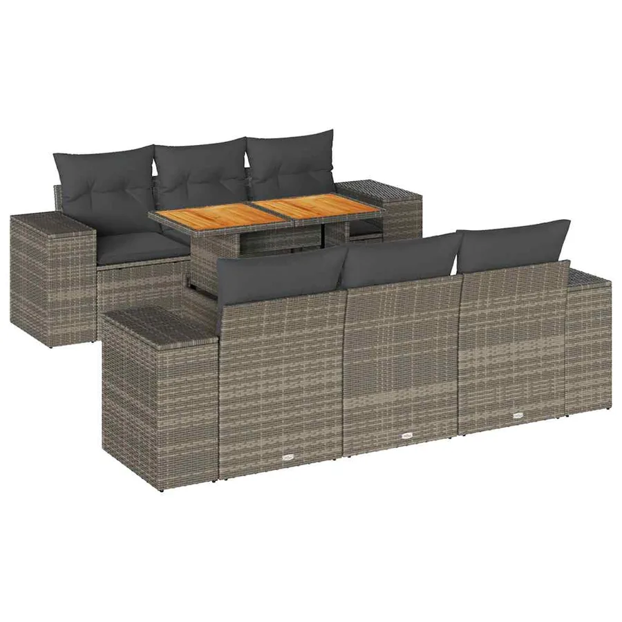Salon de jardin avec coussins 7 pcs gris résine tressée - 2