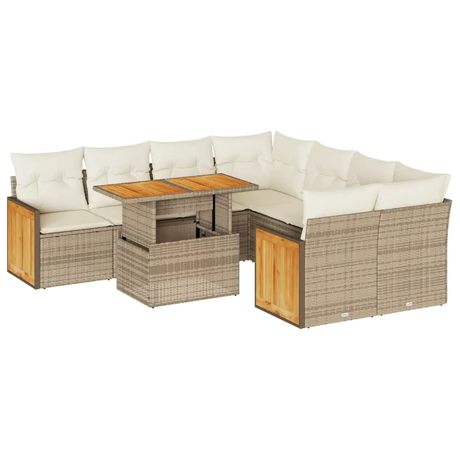 Salon de jardin avec coussins 9 pcs beige résine tressée acacia - 2