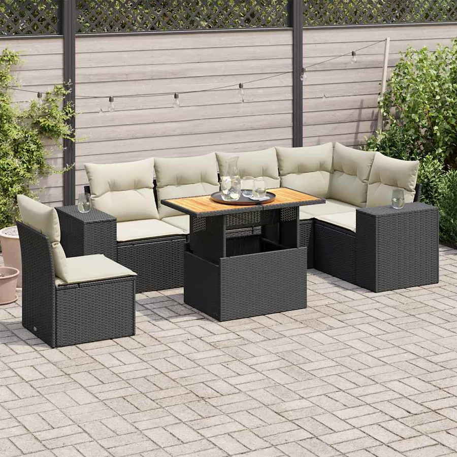Salon de jardin 7 pcs avec coussins noir résine tressée 62 x 62 x 69 cm - 69,0 kg
