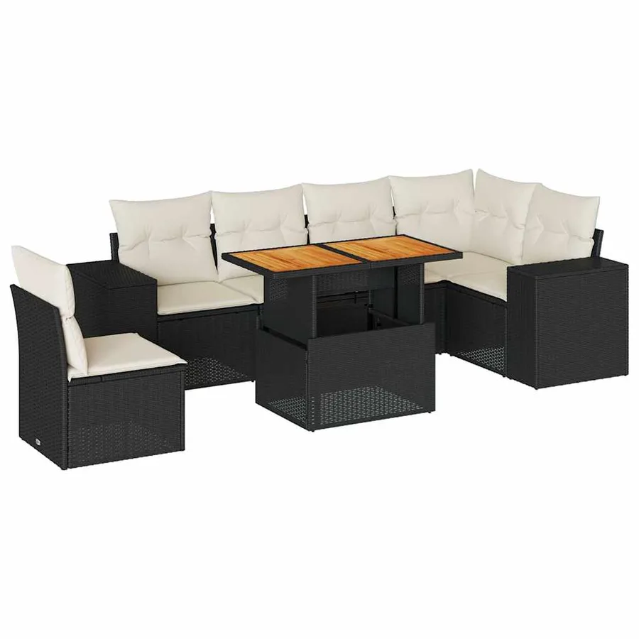 Salon de jardin 7 pcs avec coussins noir résine tressée 62 x 62 x 69 cm - 69,0 kg - 2