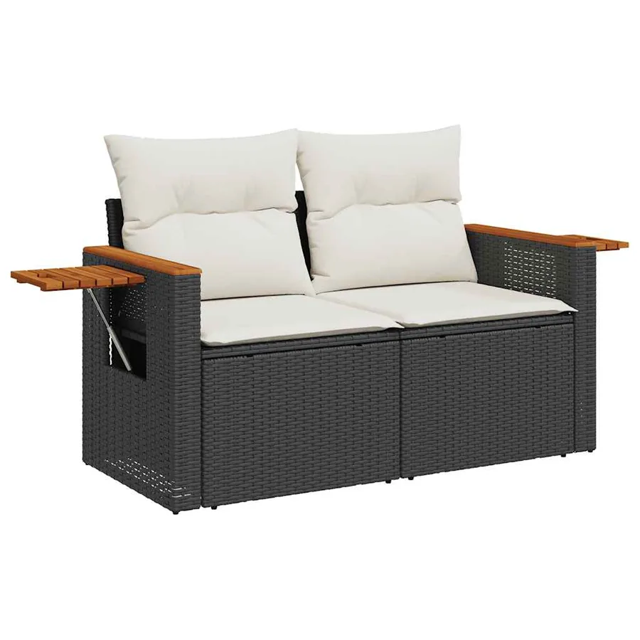Salon de jardin avec coussins 9 pcs noir résine tressée acacia - 4