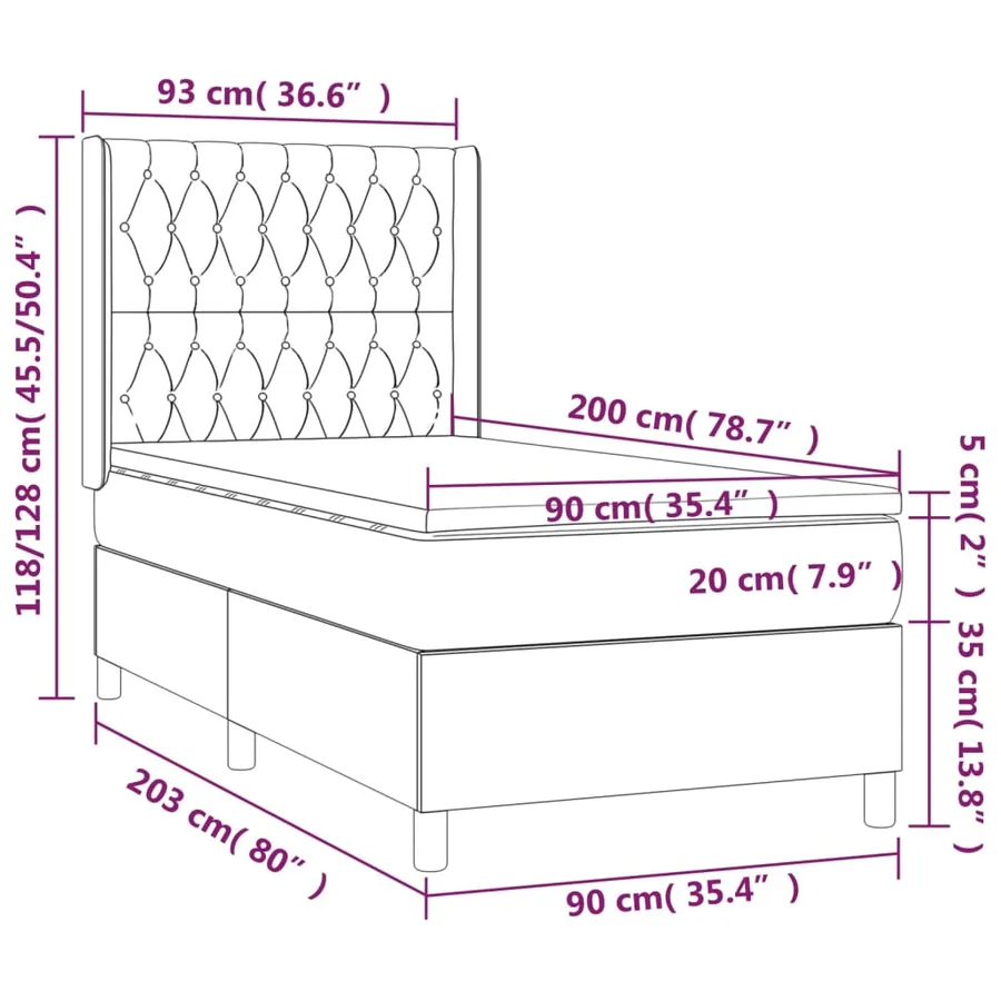 Sommier à lattes de lit avec matelas Noir 90x200 cm Velours - 7