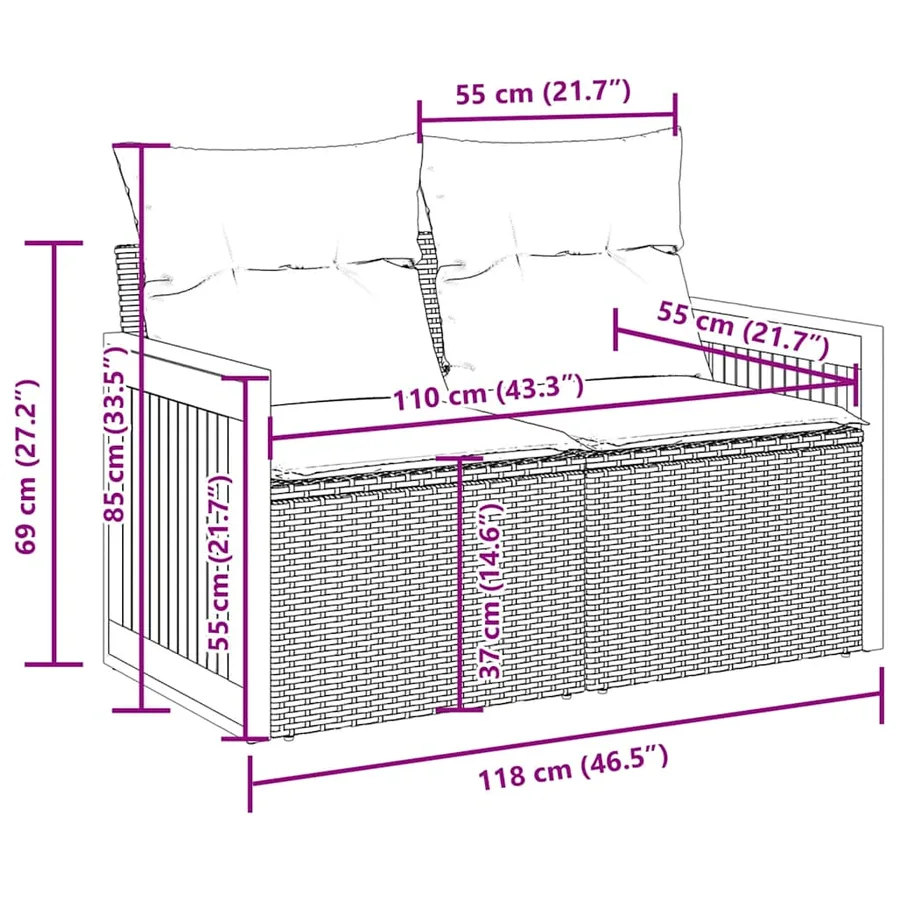 Salon de jardin avec coussins 7 pcs beige résine tressée acacia - 18