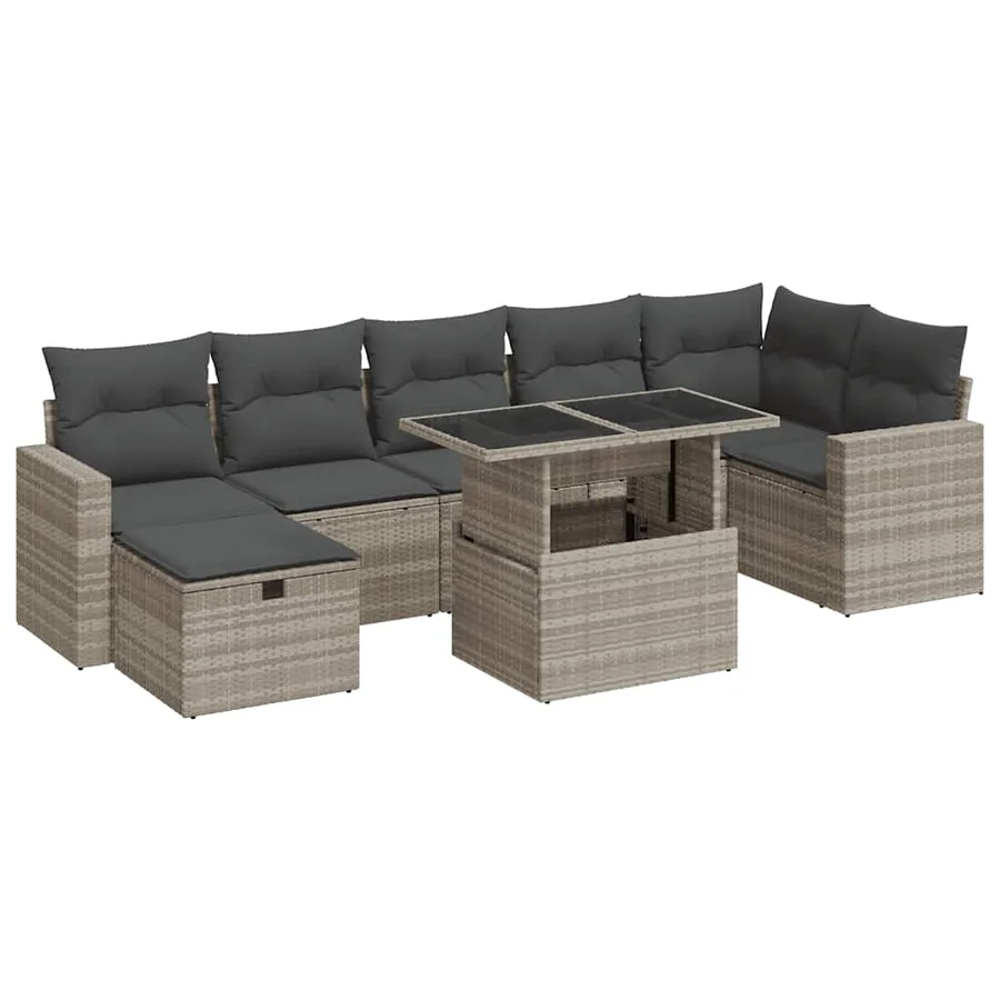 Salon de jardin 8 pcs avec coussins gris clair résine tressée - 2