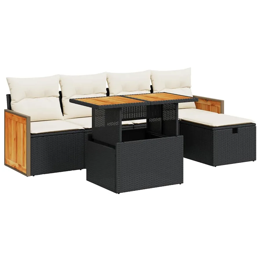 Salon de jardin 6 pcs avec coussins noir résine tressée - 2