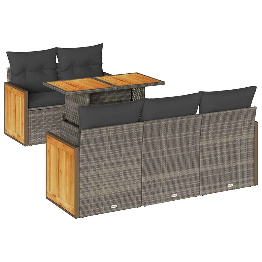 Salon de jardin avec coussins 6 pcs gris résine tressée acacia - 2