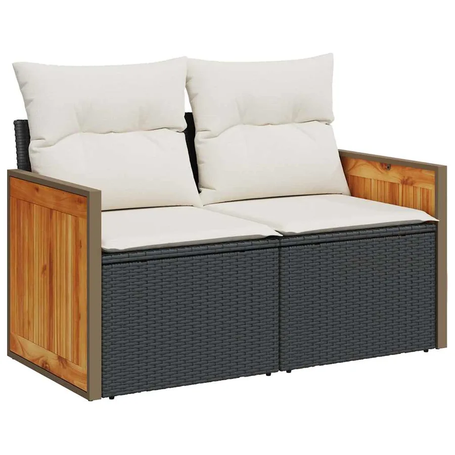Salon de jardin 5 pcs avec coussins noir résine tressée - 5