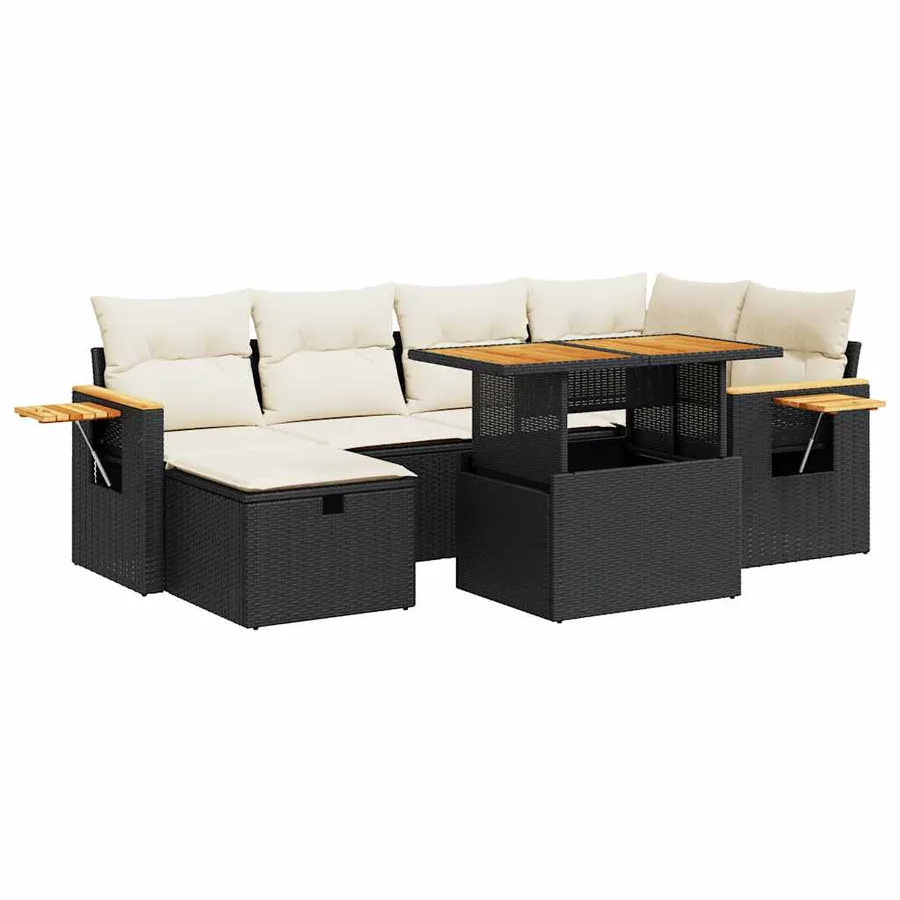 Salon de jardin 8 pcs avec coussins noir résine tressée - 2