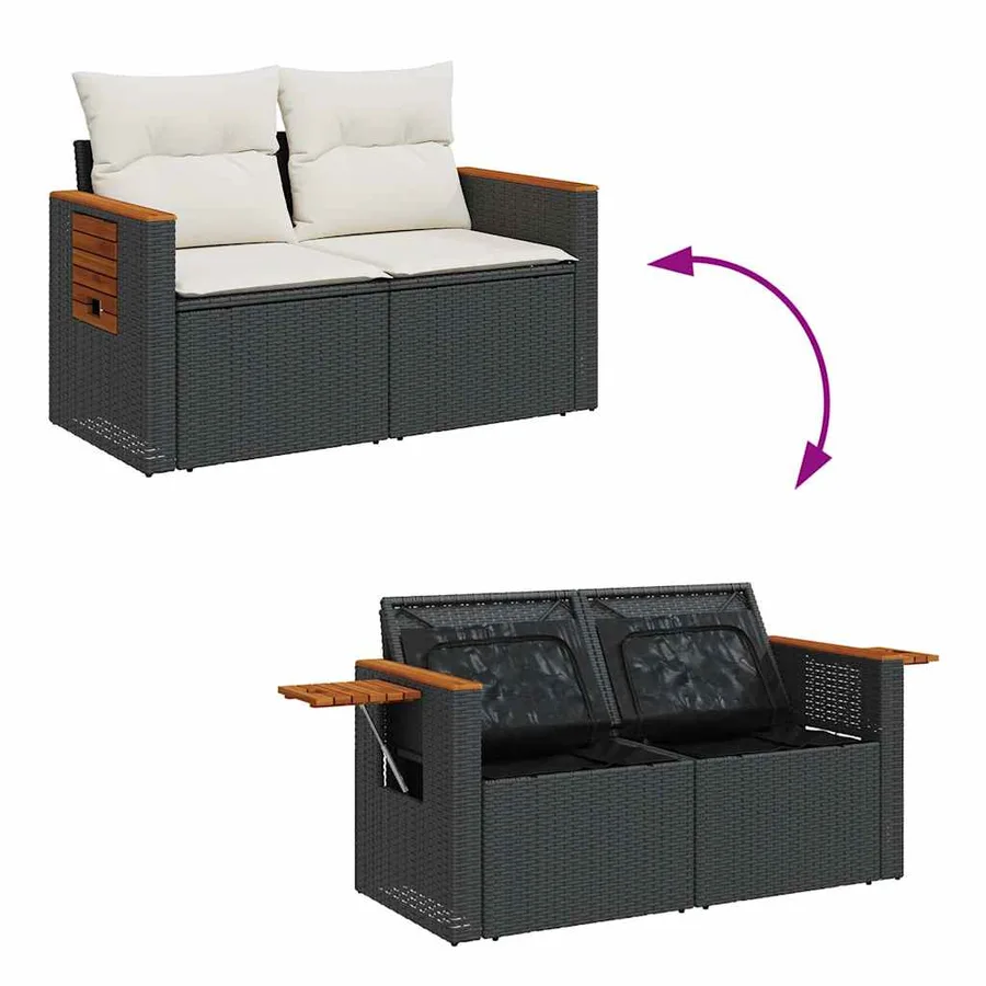 Salon de jardin 8 pcs avec coussins noir résine tressée - 8