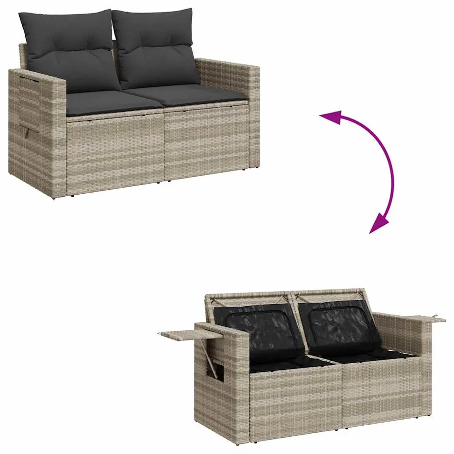 Salon de jardin 8 pcs avec coussins gris clair résine tressée - 15