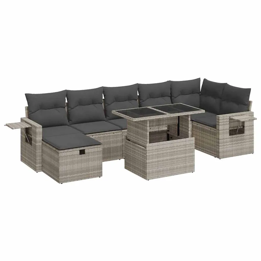 Salon de jardin 8 pcs avec coussins gris clair résine tressée - 2