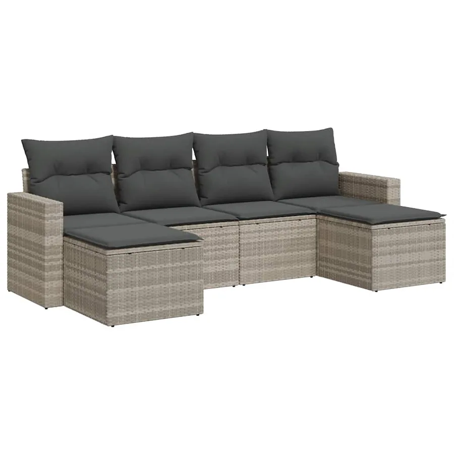 Salon de jardin 6 pcs avec coussins gris clair résine tressée - 2