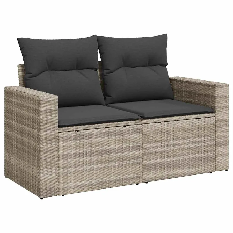 Salon de jardin 6 pcs avec coussins gris clair résine tressée - 4