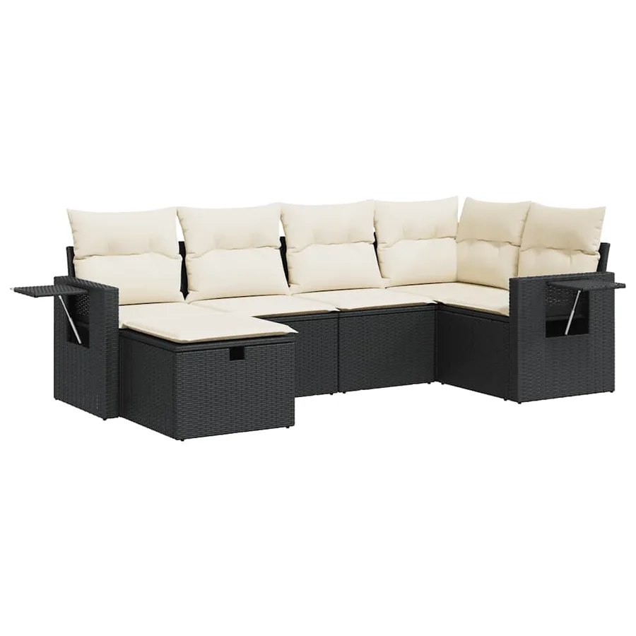 Salon de jardin 6 pcs avec coussins noir résine tressée - 2