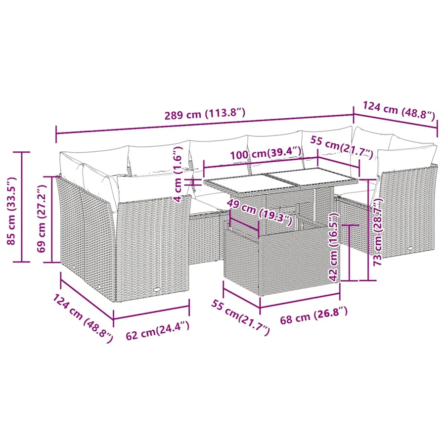 Salon de jardin avec coussins 8 pcs beige résine tressée - 12