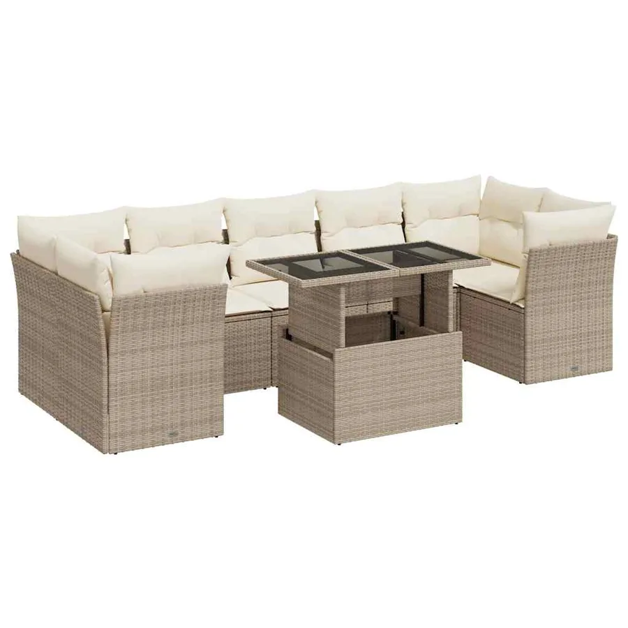 Salon de jardin avec coussins 8 pcs beige résine tressée - 2