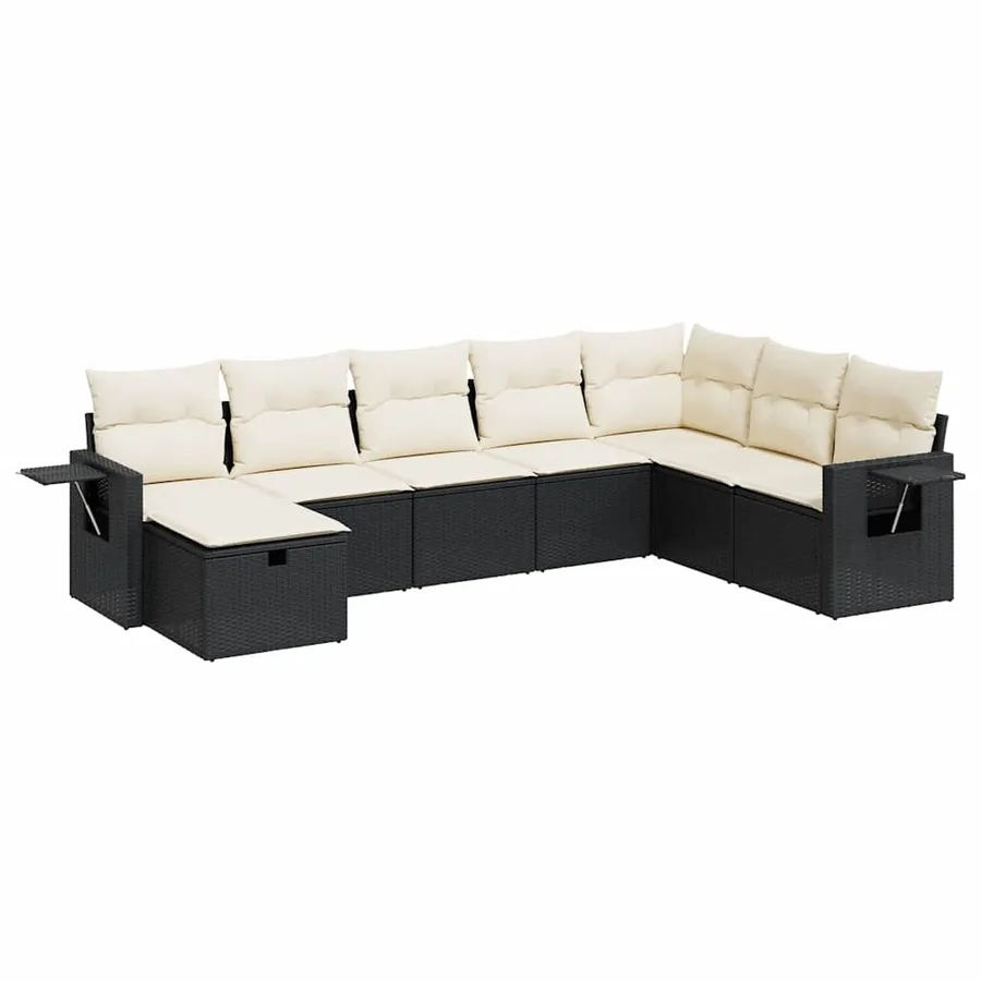 Salon de jardin 8 pcs avec coussins noir résine tressée - 2