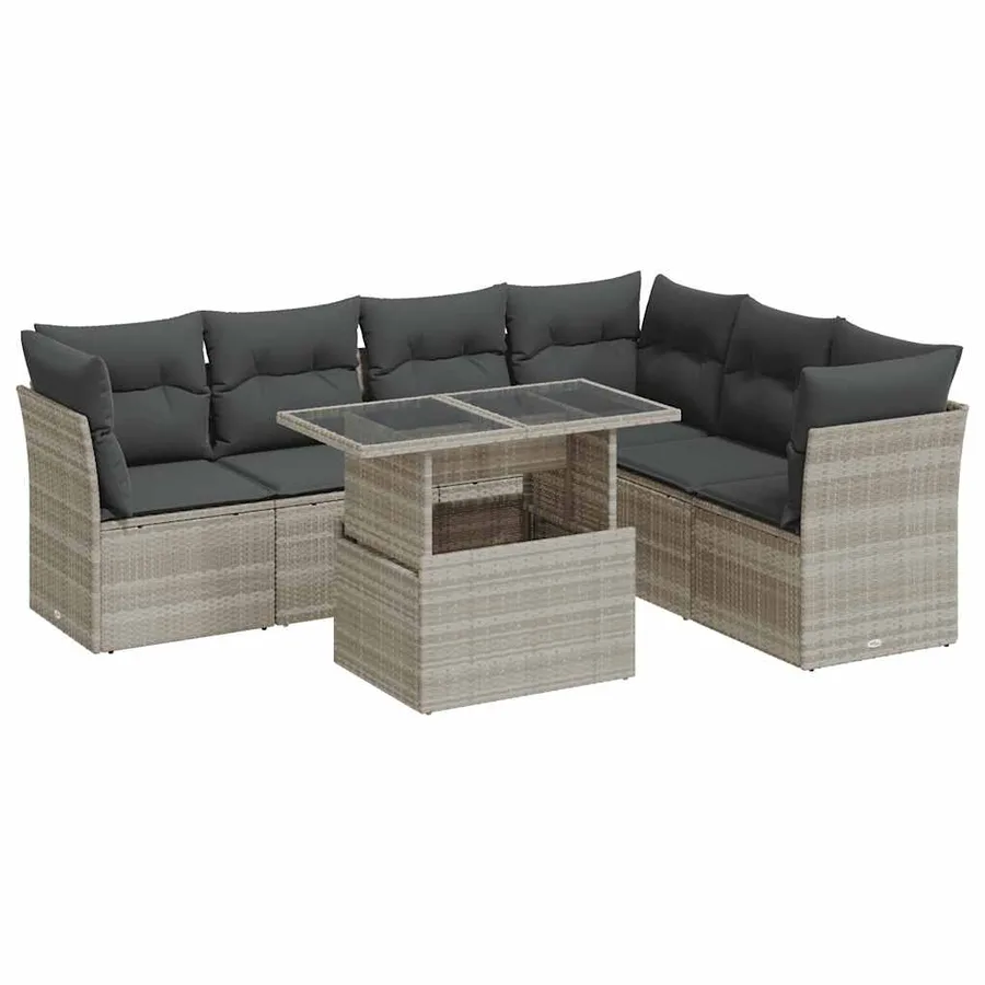 Salon de jardin avec coussins 7 pcs gris clair résine tressée - 2