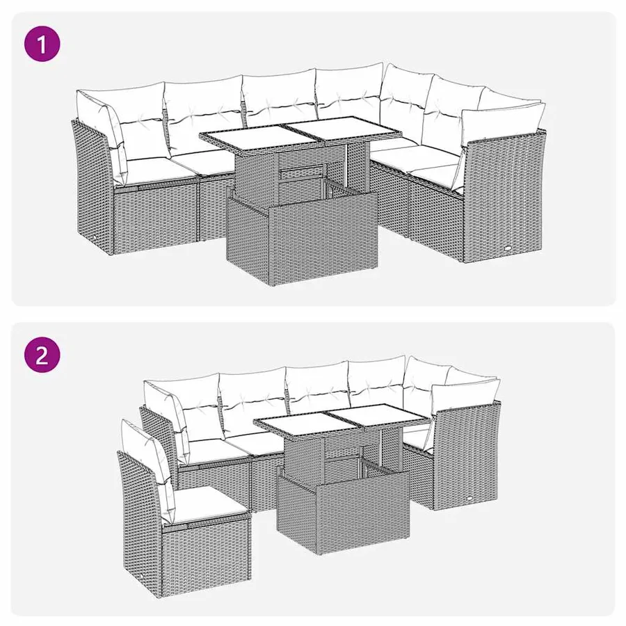 Salon de jardin avec coussins 7 pcs gris clair résine tressée - 9