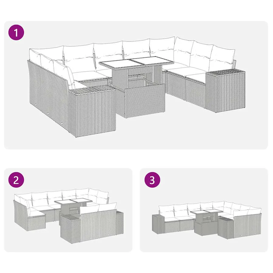 Salon de jardin avec coussins 10 pcs beige résine tressée - 11