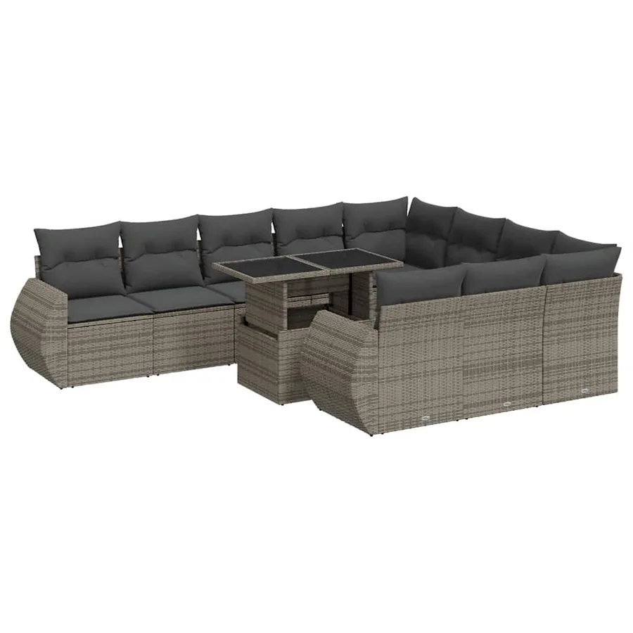 Salon de jardin 11 pcs avec coussins gris résine tressée - 2