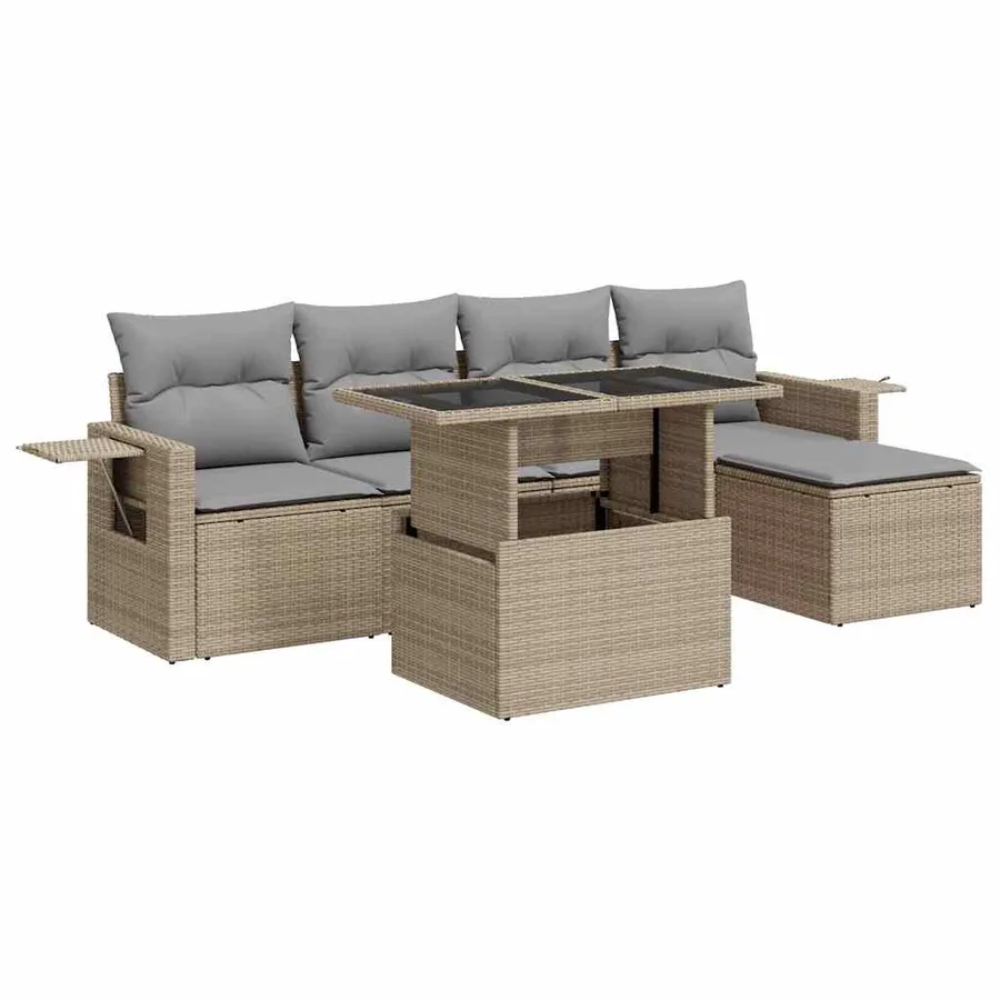 Salon de jardin avec coussins 6 pcs beige résine tressée - 2