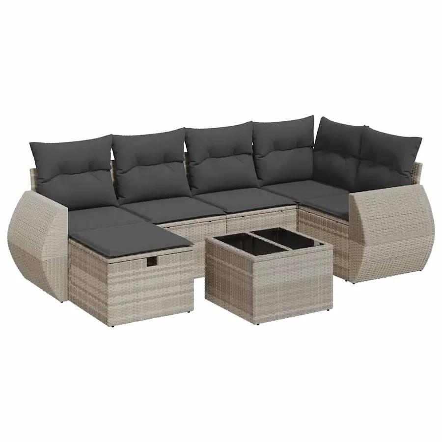 Salon de jardin avec coussins 7 pcs gris clair résine tressée - 2