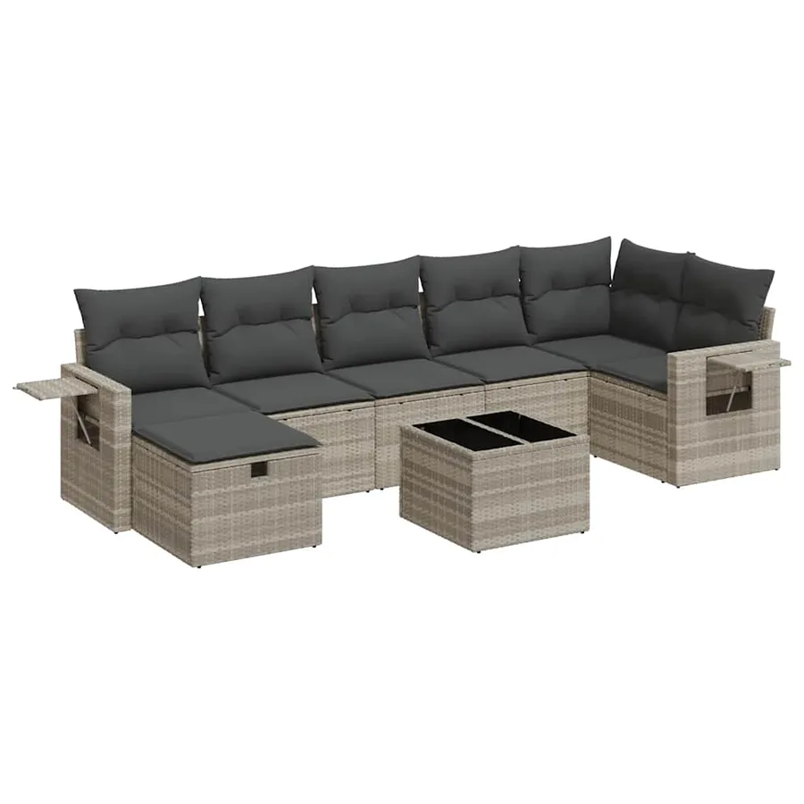 Salon de jardin 8 pcs avec coussins gris clair résine tressée - 2