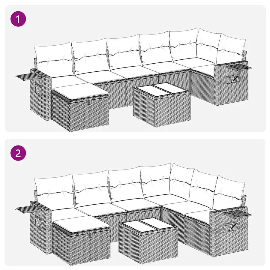 Salon de jardin 8 pcs avec coussins gris clair résine tressée - 8