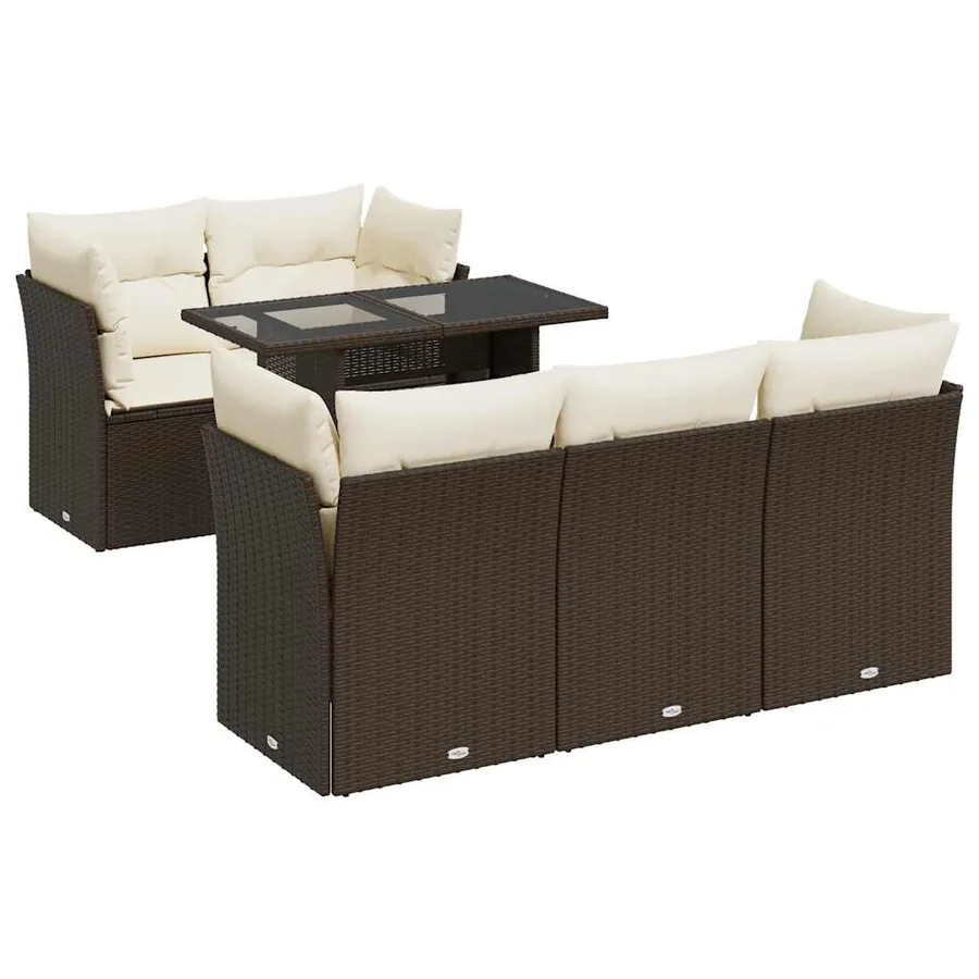 Salon de jardin avec coussins 6 pcs marron résine tressée - 2