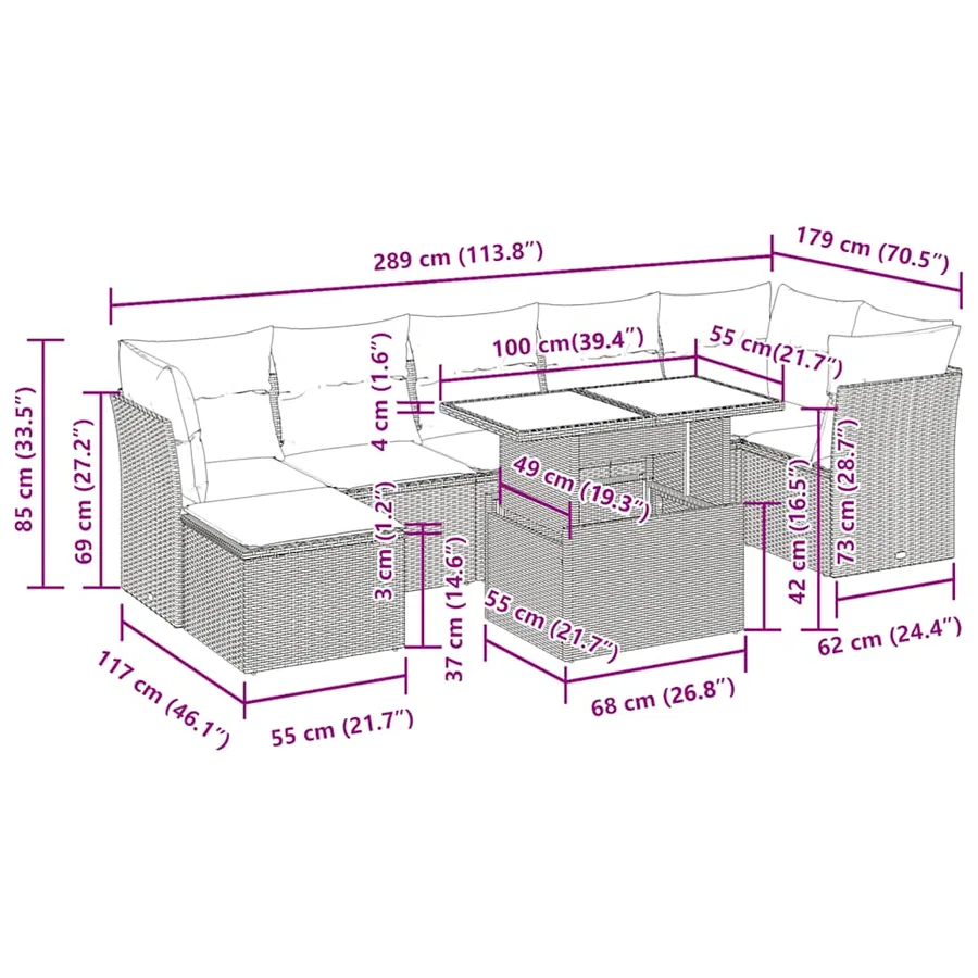 Salon de jardin avec coussins 8 pcs beige résine tressée - 14
