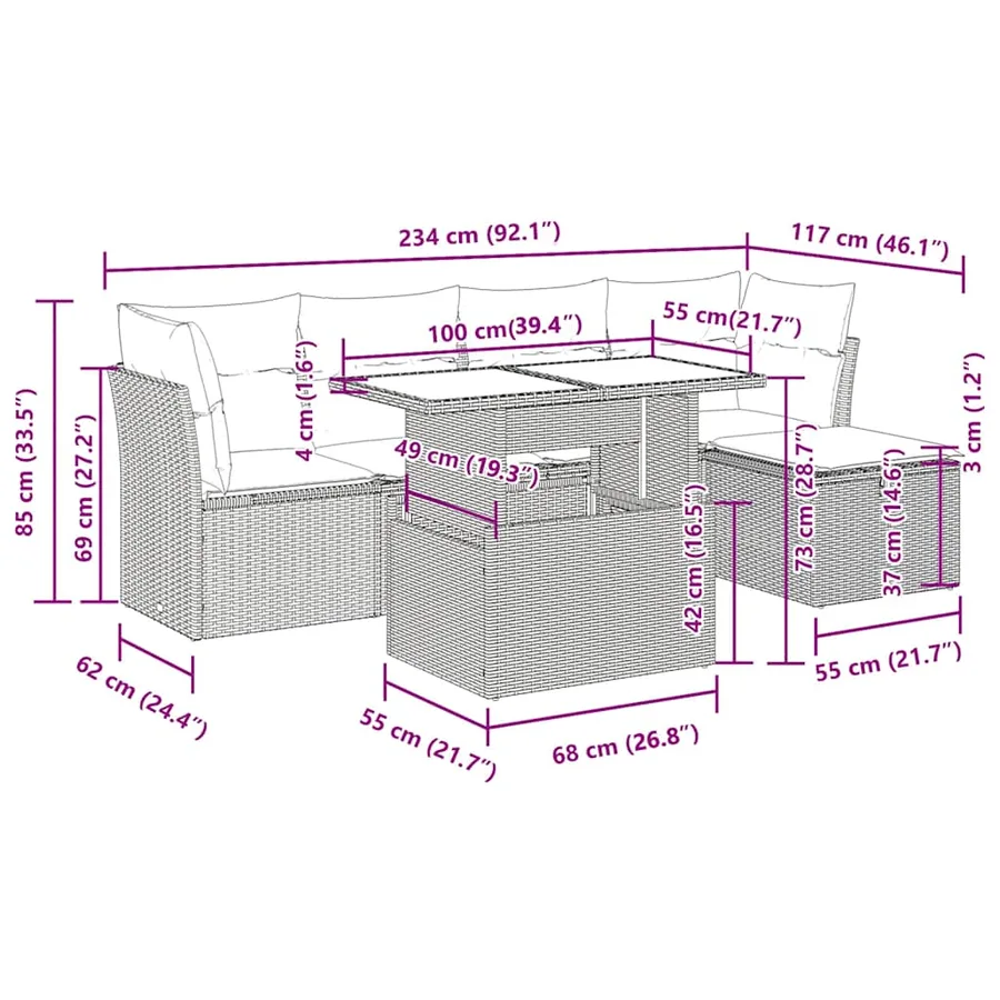 Salon de jardin avec coussins 6 pcs marron résine tressée - 13