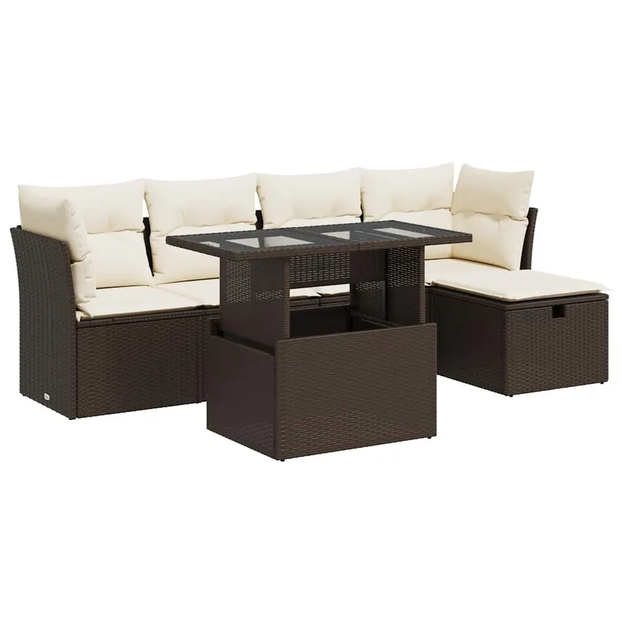 Salon de jardin avec coussins 6 pcs marron résine tressée - 2