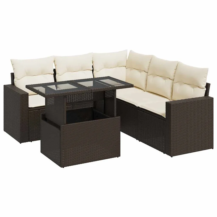 Salon de jardin avec coussins 6 pcs marron résine tressée - 2