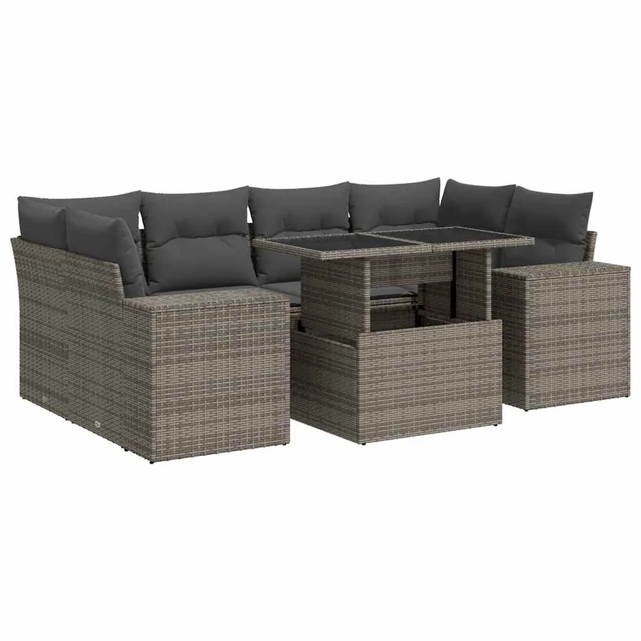 Salon de jardin avec coussins 7 pcs gris résine tressée - 2
